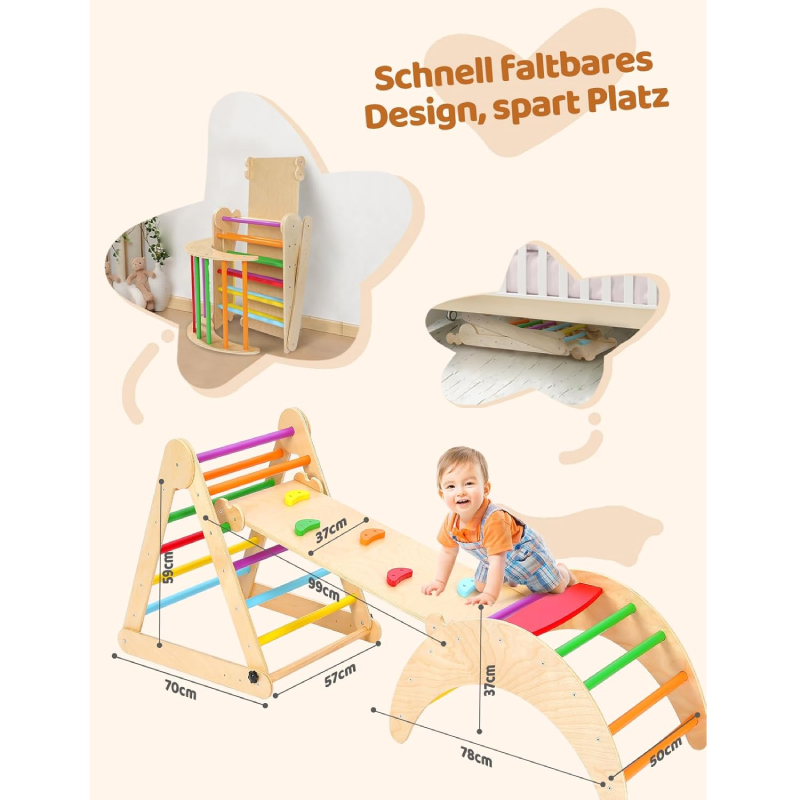 Kletterdreieck mit Rutsche und Kletterbogen "3-in-1" von Yoleo